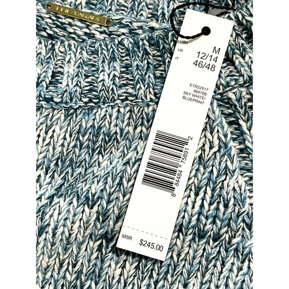 Elie Tahari $245 Navy Puff Sleeve Knit Sweater Medium NWT - Picture 2 of 5